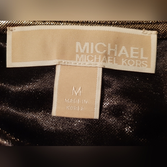 Michael Kors Slick Foil Cold Shoulder Long Sleeve Metallic Liquid Gold Top M - Picture 7 of 11